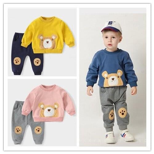 Spring Cute Baby Clotehs Cartoon Long Sleeved Fashion Sweaters Baby Boys Girls Round Neck Embroidered Outing Suit Casual Outfits