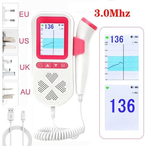3.0MHz Doppler Fetal Heart Rate Monitor Mamma Pregnancy Baby Fetal Sound Heart Rate Detector TFT Display No Radiation Dual Mode