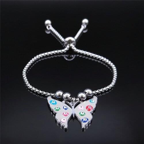 Stainless Steel Colorful Turkey Eye Butterfly Beads Charm Bracelet for Women Bead Bracelets Jewelry pulsera mujer B5223S01