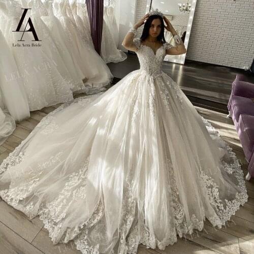 Sweetheart Long Sleeve Wedding Dresses Appliques Ball Gown Bridal Princess Vestido de novia LelaAcra LI29 Plus Size Party Dress
