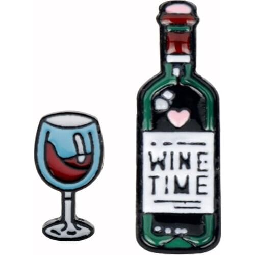 Badge Brooches Fashion Enamel Lapel Pins Cute Daily Use Design Wine Time Goblet Shape Shirt Bag Colorful Jewelry Gifts Accessory
