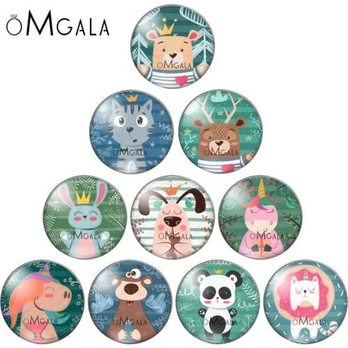 Cartoon Lovely Animals Paintings 10pcs 8mm/10mm12mm/18mm/20mm/25mm Round photo glass cabochon demo flat back Making findings