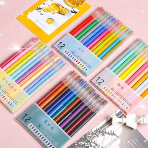 12pcs Colored Jelly Needle Gel Pens 0.3mm Sketch Drawing Marker Pens Rollerball Highlighter Key Markers Office School Suplies