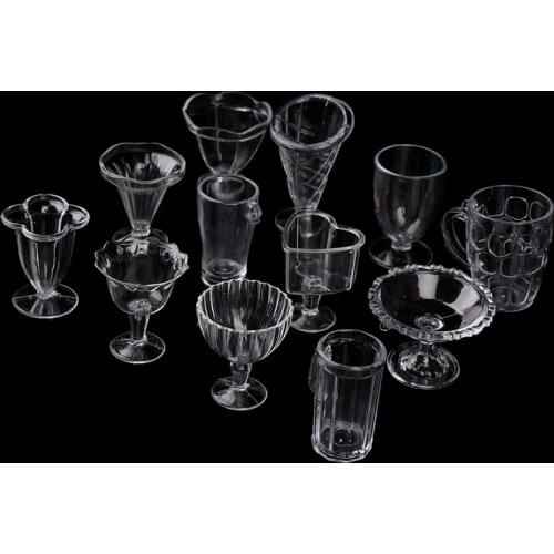 12Pcs/Set 1:12 Dollhouse Mini Transparent DIY Pretend Play Kitchenware Toy Drink Cups Dish Tableware Miniatures
