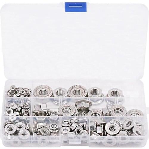 140PCS Stainless Steel Hexagon Flange Lock Nut M3-12 Hex Flange Nut Set