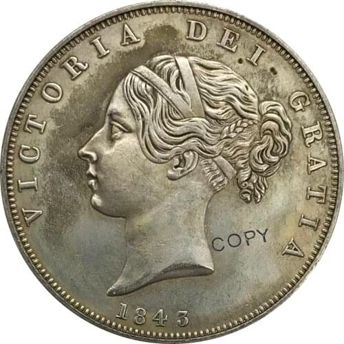 1843 United Kingdom 1/2 Crown Victoria Cupronickel Plated Silver Collectibles Copy Coin