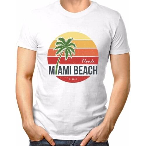 2019 Fashion Short Sleeve Black T Shirt Funny TShirts Sun Florida Miami Beach Palm Vintage White Tee Shirts