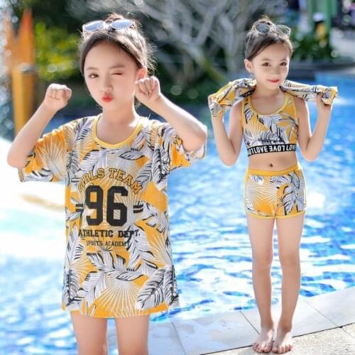 3 Pieces Girls Swimsuit Children Sportswear Set Beach Wear Cover Up UV Protection Shirt Clothes Pool Party Holiday Outfits 2-10y