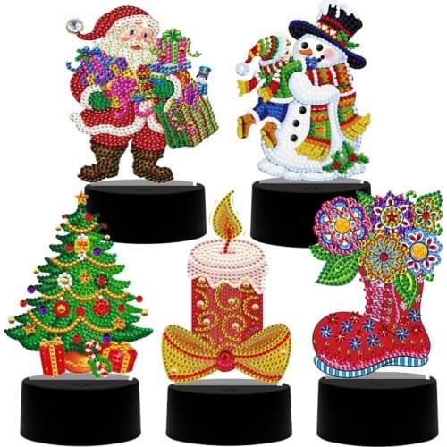 5D Diamond Painting DIY Christmas Tree LED Light 7 Colors Embroidery Home Night Lamp Rhinestones Lamp Home Decor Christmas Gift