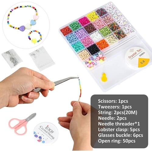 6100x Jewelry Making Kit Flat 4800Pcs Seed Beads Beads Craft Set!Spacer Beads for Necklace Ring