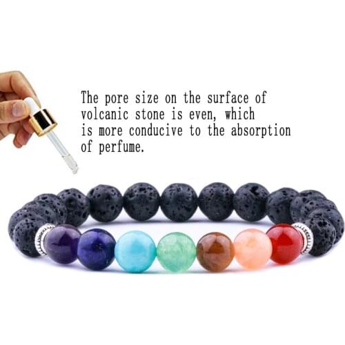 8mm Lava Stone Weave 7 Chakra Healing Balance Beads Reiki Aromatherapy Essential Oil Diffuser Bracelet Jewelry