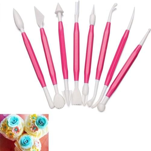 8Pcs/set Fondant Flower Carving Pen Fondant Cake Decoration Carved Flower Group Shaping Modelling Craft Sugar Engraving Tools