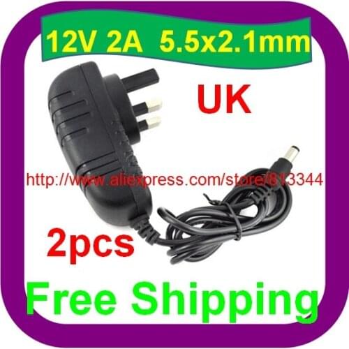2 pcs Free Shipping AC DC ADAPTER 12V 2A UK POWER SUPPLY ADAPTER MAINS LED STRIP TRANSFORMER UK