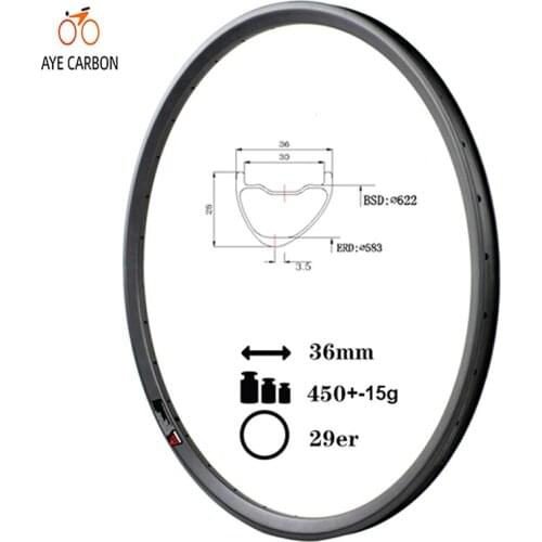 36mm wide 28 depth 29er carbon MTB rims Tubeless ready and hookless carbon asymmetric mountain bike 29 inch AM carbon bike rims