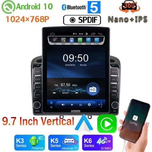 4G WiFi Android auto 9.7" Vertical Tesla Android 10 Car Media Radio GPS PX6 4+64G For Peugeot 308 308SW 408 2007-2013 360 Camera