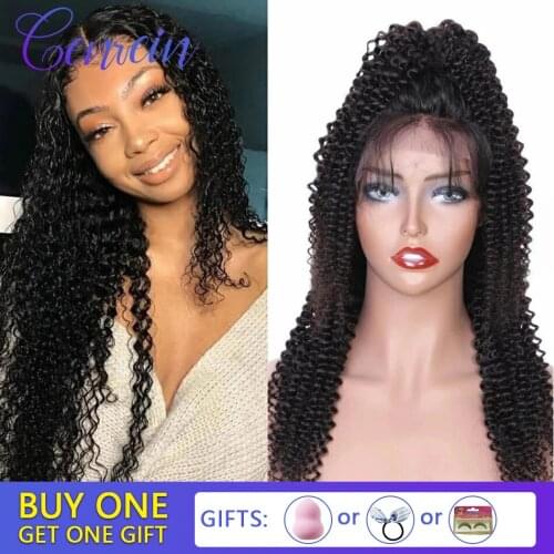 Brazilian Afro Kinky Curly Wig Lace Frontal Human Hair Wigs For Black Women Wonder Beauty Hair Natural Color Remy Human Hair Wig