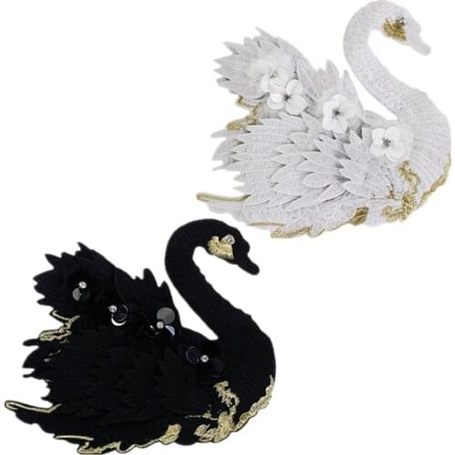 Black White Swan Patches On Clothes 3d Embroidery Applique 24*21cm For T-shirt Dress Diy Crafts Garments Sewing Supplies 1pcs