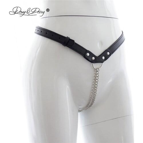 DAVYDAISY Women Chastity Belt Metal Chain Sexy Panties PU Leather Thongs Sexy Lingerie Exotic Briefs Female Underwear UN538