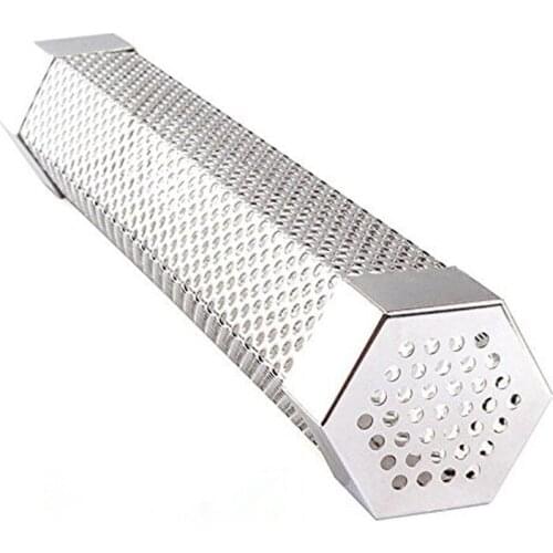 15cm BBQ Smoke Generators Stainless Steel Round Holes Pellet Smoker Tube Hexagon Cold Smoking Wood Smoker Barbecue Accessories