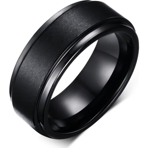 Hot sale 8mm Wide Men Black Tungsten Carbide Ring Men Frosted Wedding Engagement Ring Male Jewelry Top Quality R435G