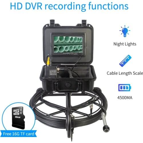 17MM Detection Pipe Pipeline Drain Sewer Camera DVR Inspection Endoscope Video Recording Borescope with 7 inch Monitor