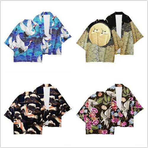 Samurai Crane Japanese Style Kimono Haori Men Women Cardigan Chinese Dragon Traditional Japanese Clothing Asian Clothes
