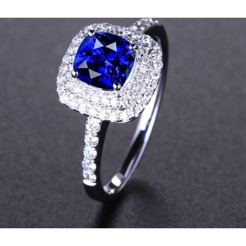 Classic Princess Cut Blue Gems Zircon Rings for Womens Adjustable Crystal Stone Rings Wedding Band Bridal Jewelry Party Rings