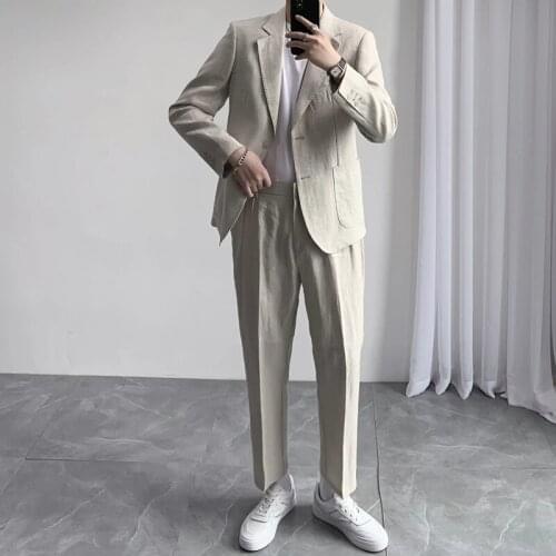 Korean Fashion Linen Suits Male 2020 Summer Wedding Suits For Men Business Casual Groom Tuxedos Streetwear Costume Homme