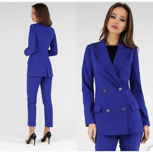 Royal Blue Mother of the Bride Pants Suit Women Double Breasted Evening Party Tuxedos Formal Work Wear For Wedding 2 Pcs