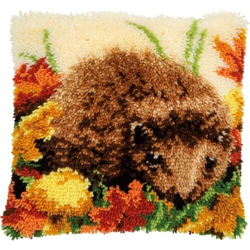 Latch Hook Kits for Adults Kids Throw Pillow Cover Printed Canvas Hedgehog Pattern Sofa Cushion Cover DIY Crochet Yarn Crafts