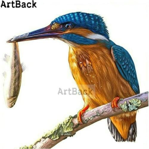 ArtBack full square drill diamond embroidered kingfisher fish 5d diamond painting bird 3d diamond mosaic artwork 50x50cm