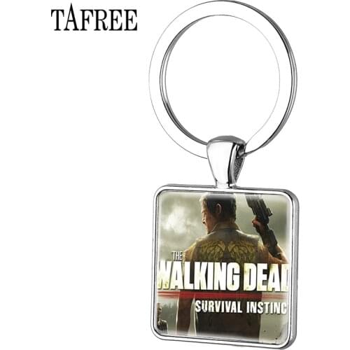 TAFREE Hot Movie Walking Dead Print Square KeyChains The Walking Dead Keychain Ring for Men Women Gift Pendant Chaveiro QF242