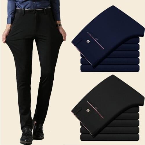 Mens Business Casual Pants Mens Stretch Slim-Fit Straight-Cut Pants Black Suit Pants Trousers