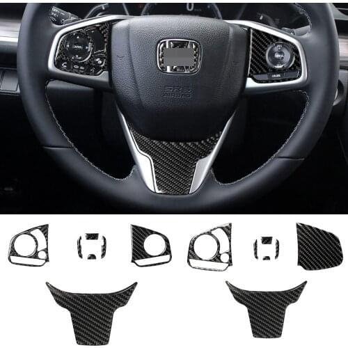 Soft Real Carbon Fiber Interior Mouldings for Honda Civic 2016-2020 Steering Wheel Cover Decorative Trim Car Accessories