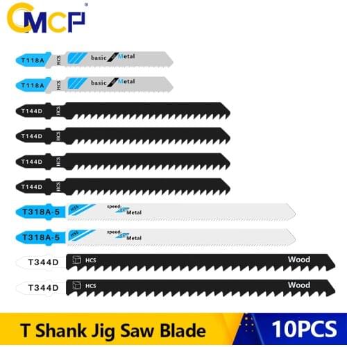 CMCP T-Shank Jig Saw Blade 10pcs T318A/T344D/T118A/T144D Jigsaw Blade for Wood Cutting Tool HCS Steel Saw Blade