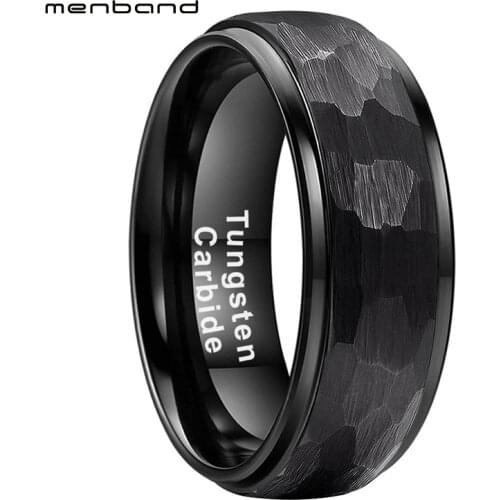 8MM 6MM Black Hammer Ring Tungsten Wedding Band For Men Women Stepped Edges Multifaceted Brushed Finish Comfort Fit