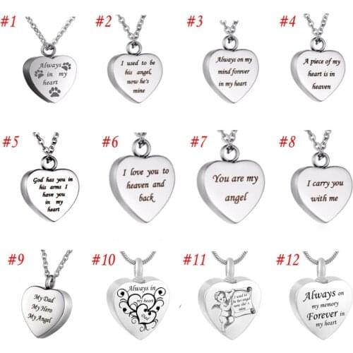 Always In My Heart Pet Paw Cremation Urn Necklace for Dog Ash Jewelry Memorial Keepsake Pendant with Free Engraved