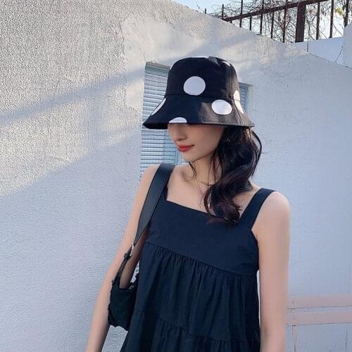 2021 Fashion Lady Panama Dot Print Two Side Reversible Bucket Hat Waterproof Fisherman Hat Sun Cap Fishing Hats for Women Men