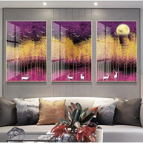 Canvas Poster Autumn Forest Scenery Pictures Home Decoration Moon Night View Painting Modern Wall Art Prints Modular Living Room
