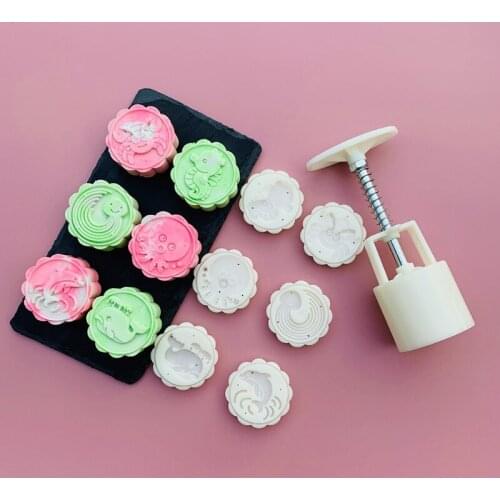 Plastic Mooncake Mold 50g Cookie Cutter 6 Whale Octopus Stamps Green Bean Cake