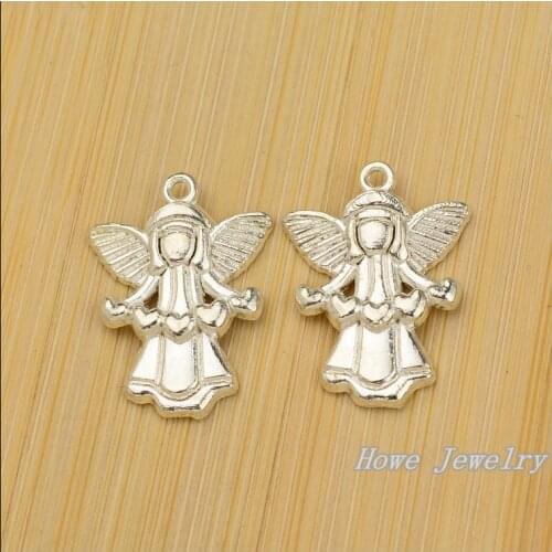 Wholesale 52 PCS Vintage Charms Angel Pendant Bright silver Fit Bracelets Necklace DIY Metal Jewelry Making JC-628