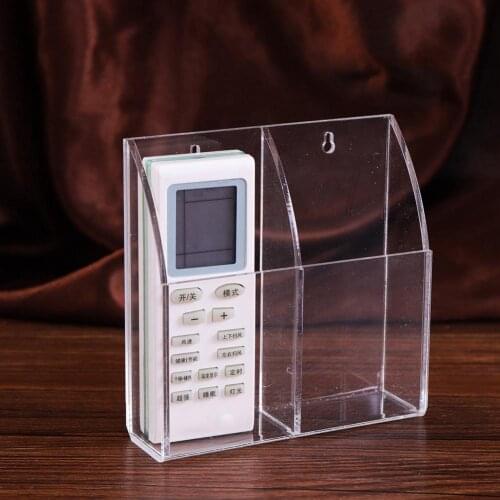 3-grid Transparent Acrylic Remote Control Storage Box Hotel Hanging Wall Mount Rack Makeup Brush Stationery Media Organizer