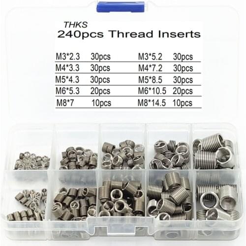 240Pcs Stainless Steel Threaded Insert Wire Screw Sleeve Thread Repair Insert Kit Coiled Wire helical screw thread repair tool