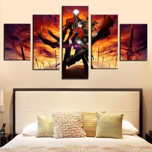 Anime Pictures Canvas Artwork 5 Pieces Fate Stay Night Archer Rin Tohsaka Poster Painting Frames Decor Kids Room Wall HD Prints