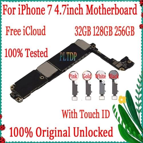 With/Without touch ID for iphone 7 4.7inch Motherboard 32GB 128GB 256GB,Original unlocked for iphone 7 Mainboard Good Tested