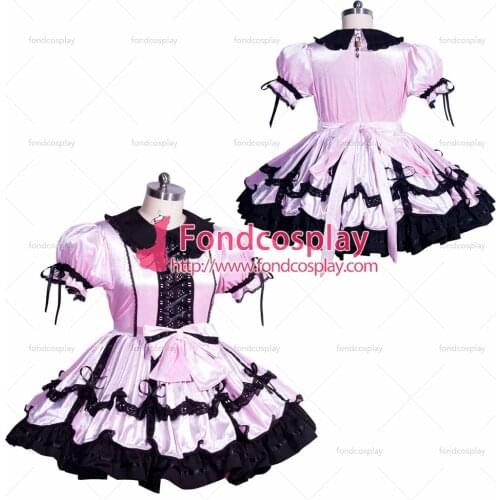 Fondcosplay adult sexy cross dressing sissy maid short lockable dress french velvet uniform pink black tailor made[G3965]