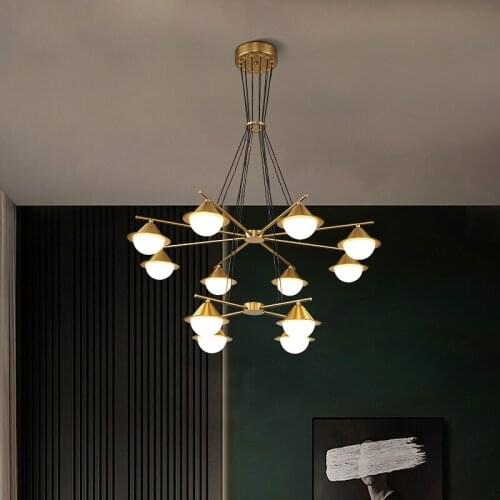 Nordic Copper Living Room LED Chandelier Diningroom Creative Bedroom Acrylic Fixtures Kichen Bar Home Decor Luxury Hanging Lamp