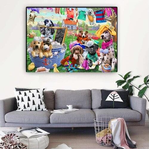 Handwork Diamond Mosaic 5D Diamond Painting Full Square picture of Rhinestone Diamond Embroidery Bathing spotted dog Decor TY244