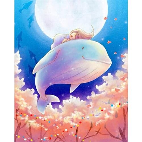 Needlework Diamond Embroidery Whale Baby Girl Moon Night Cross Stitch Picture 5D Diy Diamond Painting by Number Room Wall Decor