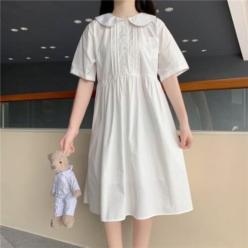 Japanese Soft Girl Doll Collar White Dress Summer Women Fairy Small Fresh Sweet Kawaii Cute Skirt Midi Dresses 2021 New Sundress